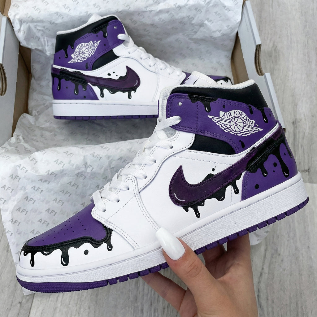 Custom AJ 1s Shoes White Purple Drip Design-oicustom
