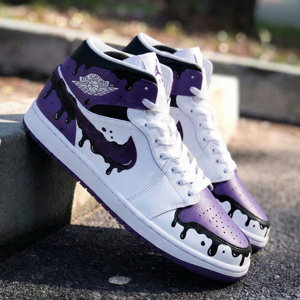 Custom AJ 1s Shoes White Purple Drip Design-oicustom