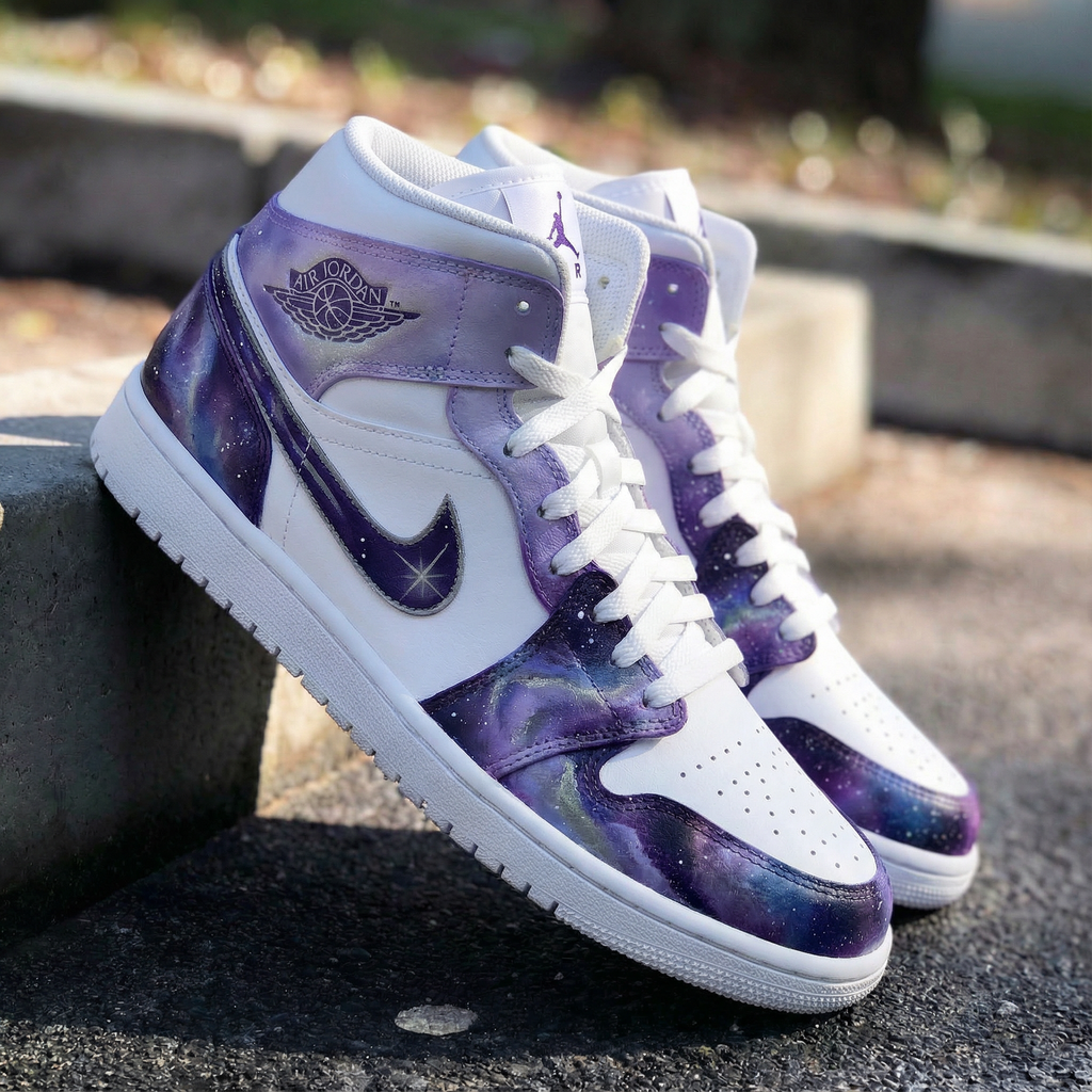 Custom AJ 1s Shoes White Purple Galaxy Design-oicustom