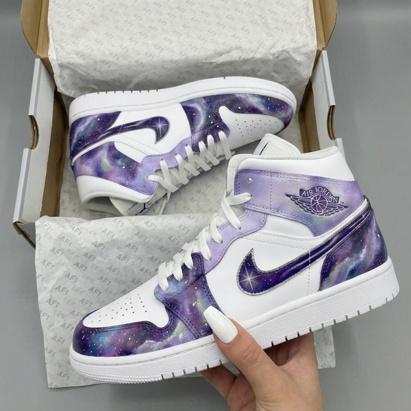Custom AJ 1s Shoes White Purple Galaxy Design-oicustom