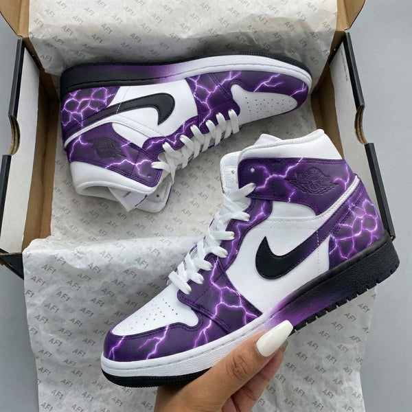 Custom AJ 1s Shoes White Purple Lightning Pattern-oicustom