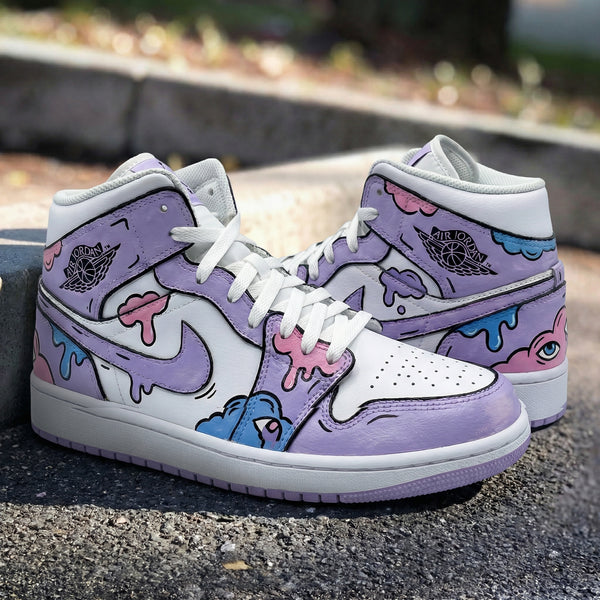 Custom AJ 1s Shoes White Purple Pink Cartoon Pattern-oicustom