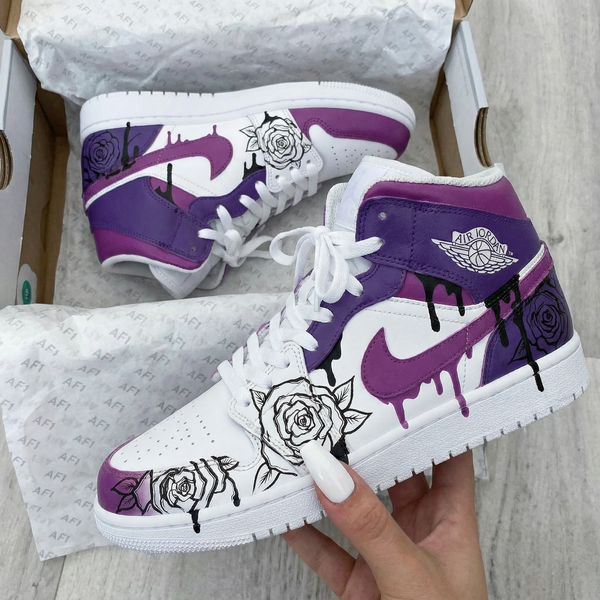Custom AJ 1s Shoes White Purple Rose Design-oicustom