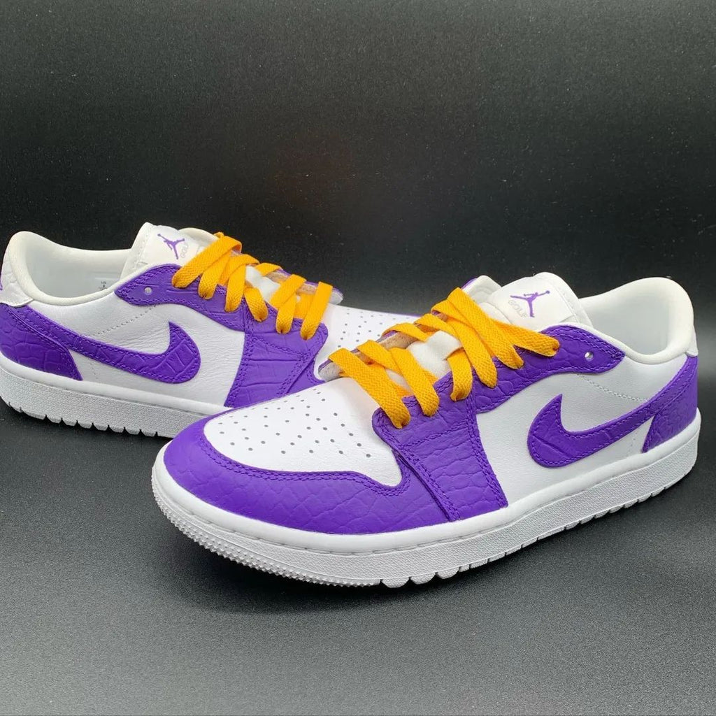 Custom AJ 1s Shoes White Purple with Orange Laces-oicustom