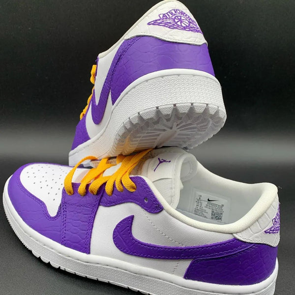 Custom AJ 1s Shoes White Purple with Orange Laces-oicustom