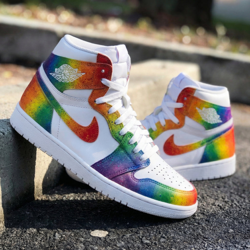 Custom AJ 1s Shoes White Rainbow Design-oicustom