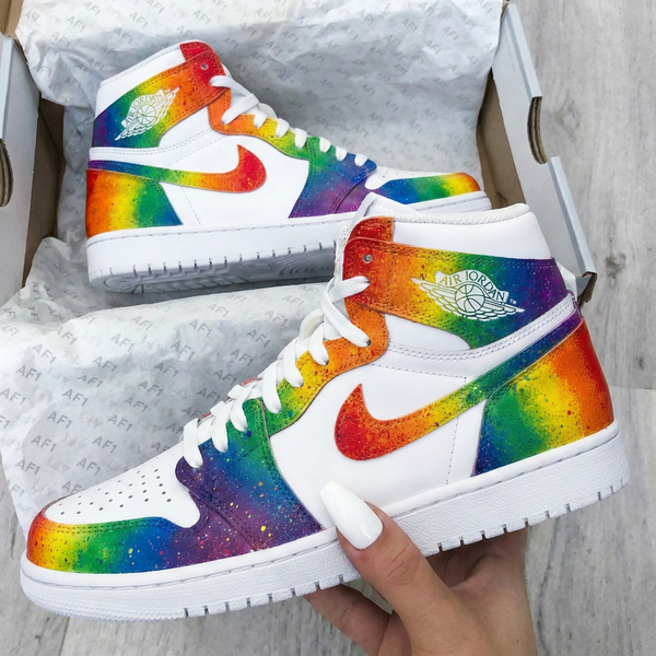 Custom AJ 1s Shoes White Rainbow Design-oicustom