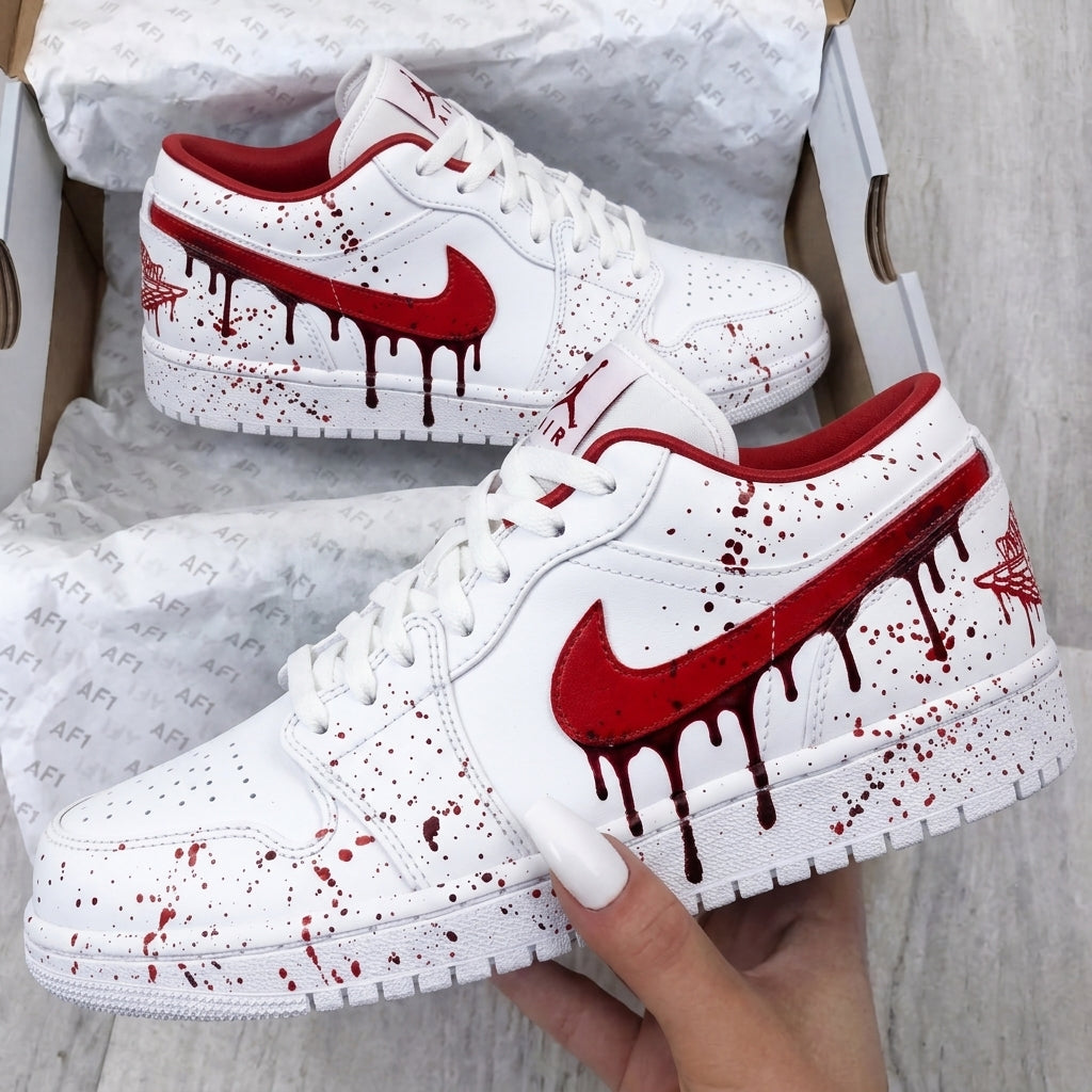 Custom AJ 1s Shoes White Red Blood Drip-oicustom