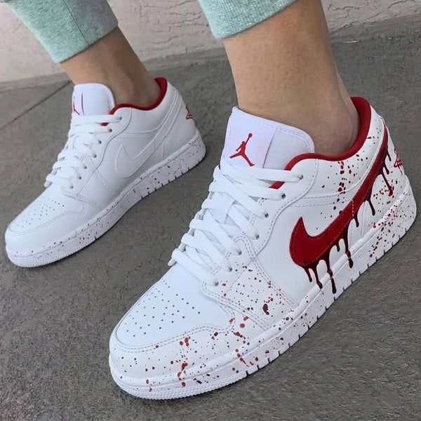 Custom AJ 1s Shoes White Red Blood Drip-oicustom