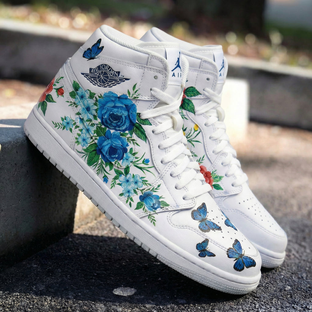 Custom AJ 1s Shoes with Floral and Butterflies Design-oicustom