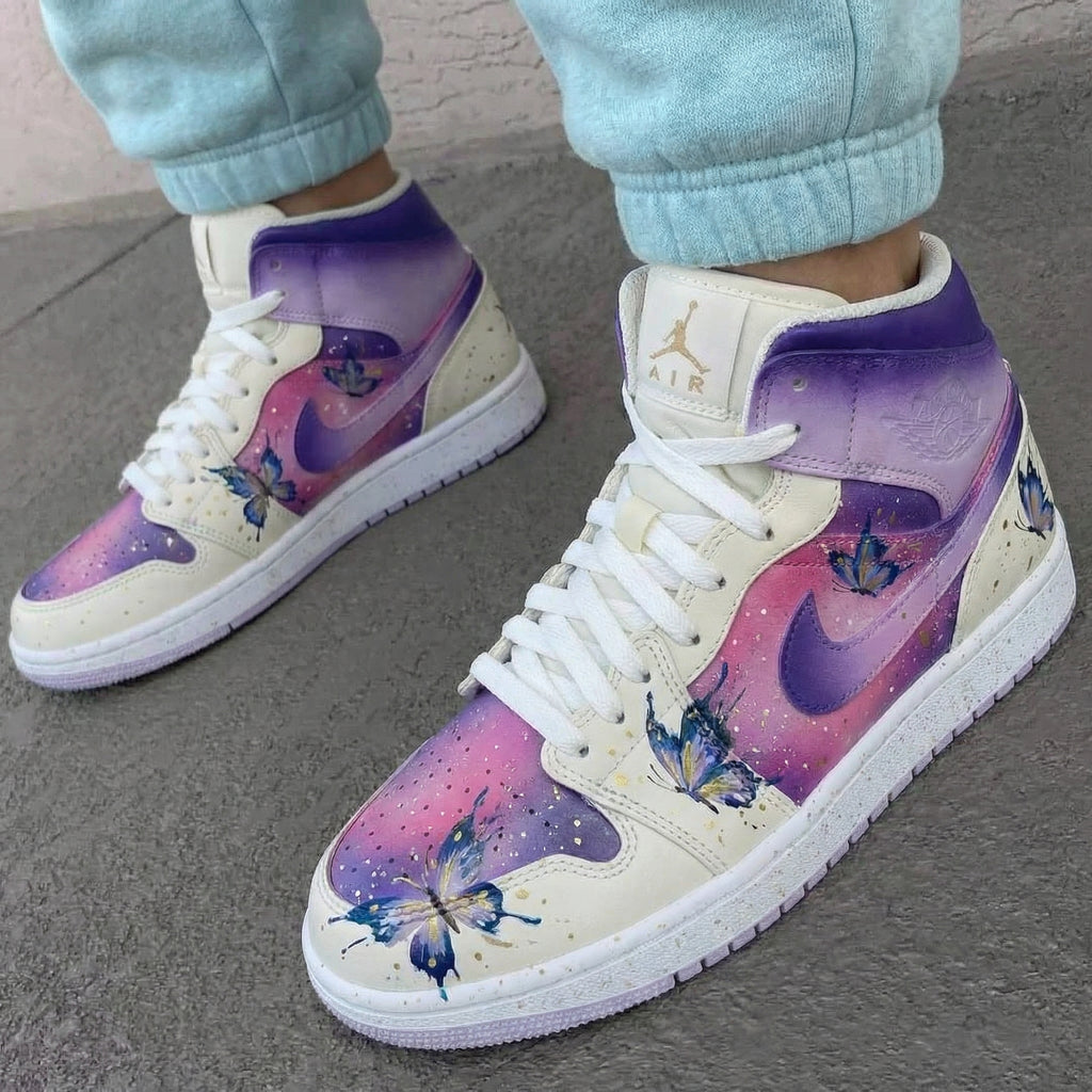 Custom AJ 1s Shoes with Purple Pink Butterflies-oicustom