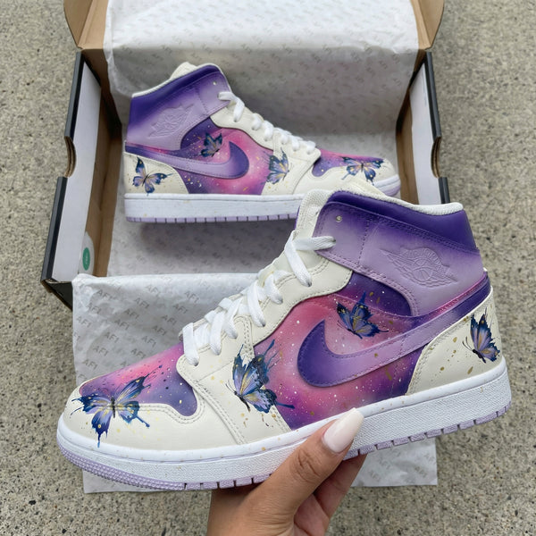 Custom AJ 1s Shoes with Purple Pink Butterflies-oicustom
