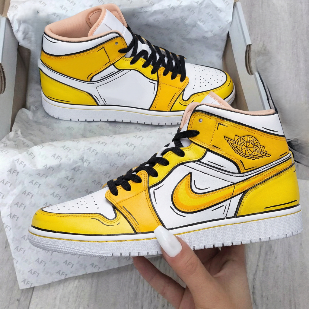 Custom AJ 1s Shoes Yellow Baby Pink Cartoon Style-oicustom