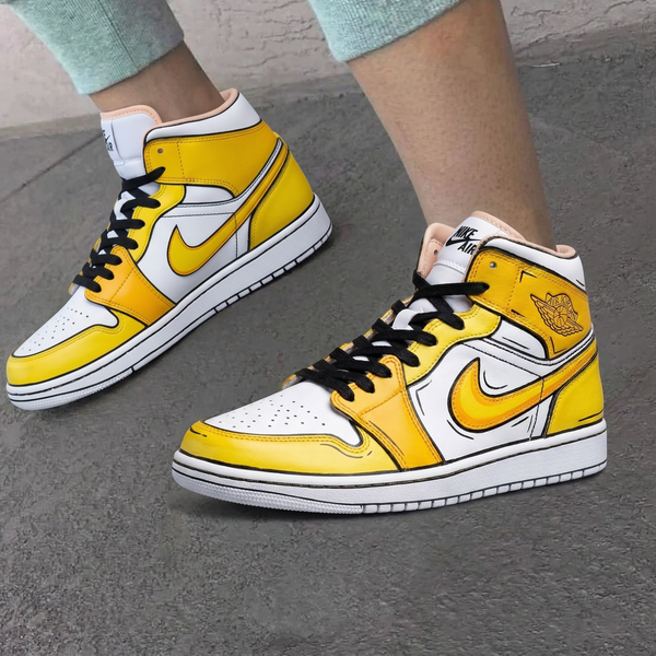Custom AJ 1s Shoes Yellow Baby Pink Cartoon Style-oicustom