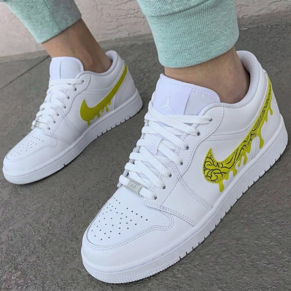 Custom AJ 1s Shoes Yellow Drip Pattern-oicustom