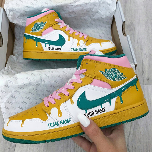 Custom AJ 1s Shoes Yellow Pink Green Drip Design-oicustom