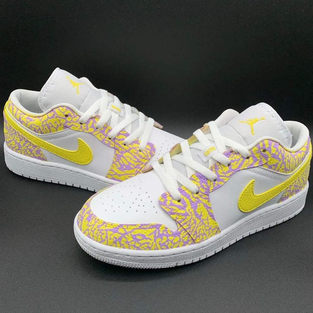 Custom AJ 1s Shoes Yellow Purple Cracked - Pattern-oicustom