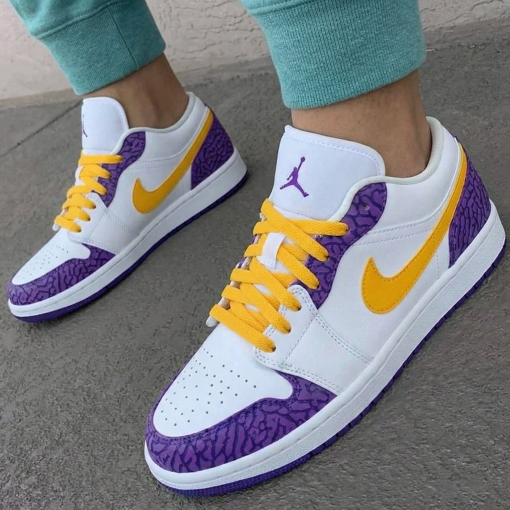 Custom AJ 1s Shoes Yellow Purple Cracked Pattern-oicustom