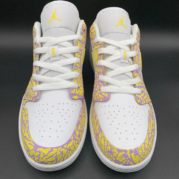 Custom AJ 1s Shoes Yellow Purple Cracked - Pattern-oicustom