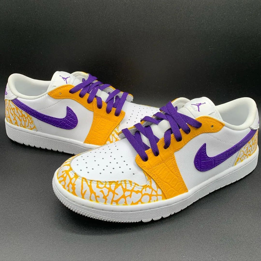 Custom AJ 1s Shoes Yellow Purple Crackle Pattern-oicustom