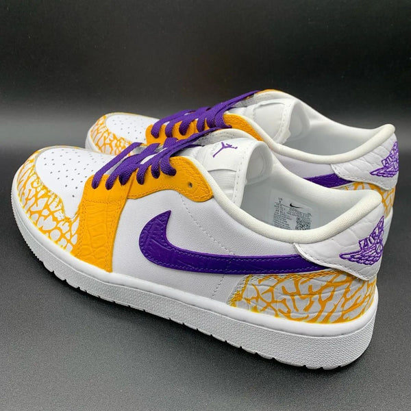 Custom AJ 1s Shoes Yellow Purple Crackle Pattern-oicustom