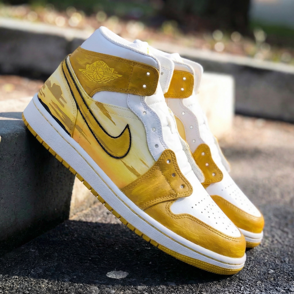 Custom AJ 1s Shoes Yellow White Fluff Pattern Design-oicustom