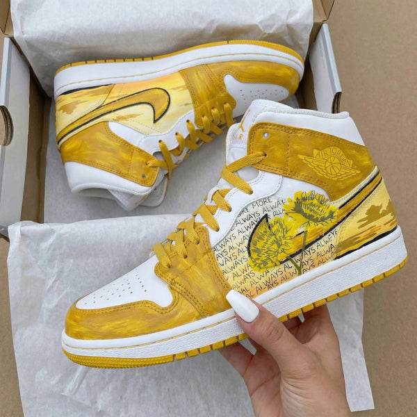 Custom AJ 1s Shoes Yellow White Fluff Pattern Design-oicustom