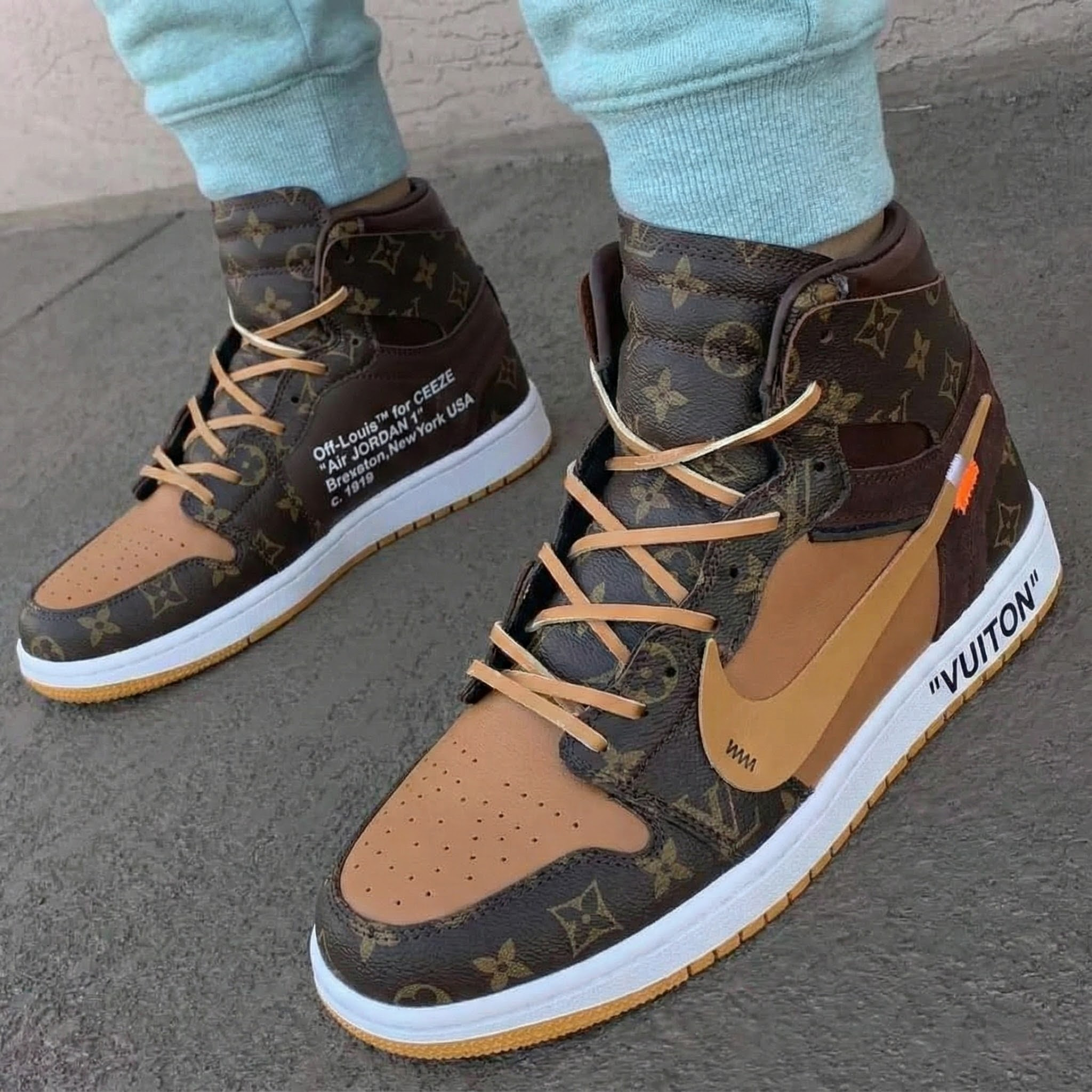 Custom AJ 1s Travis Scott Shoes Brown Tan LV Pattern – oicustom