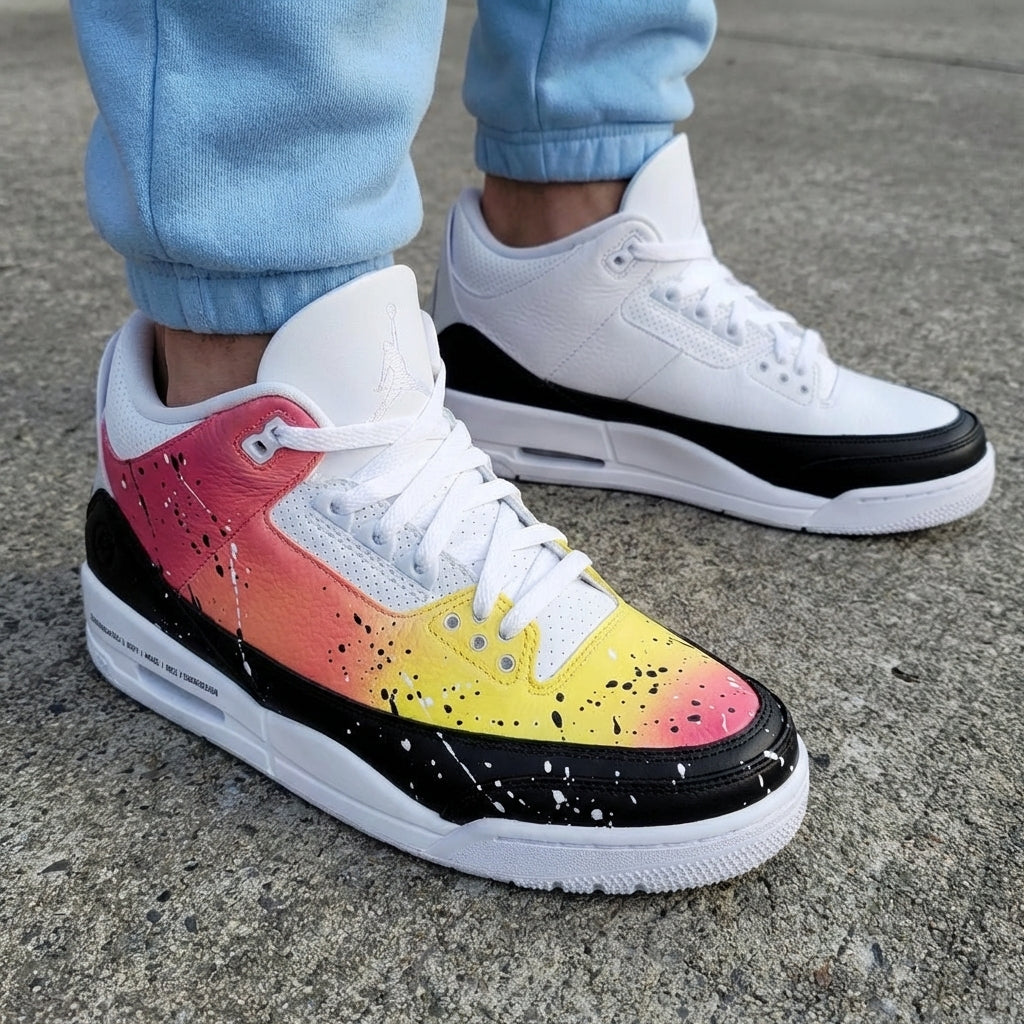 Custom AJ 3s Shoes Black Pink Yellow Splatter-oicustom