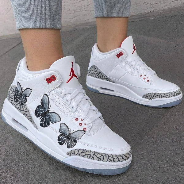 Custom AJ 3s Shoes Gray Red Cement Butterflies-oicustom