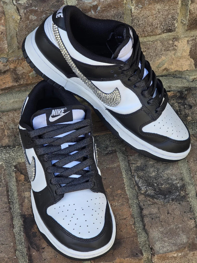 Custom Dunk Black White With Rhinestones-oicustom