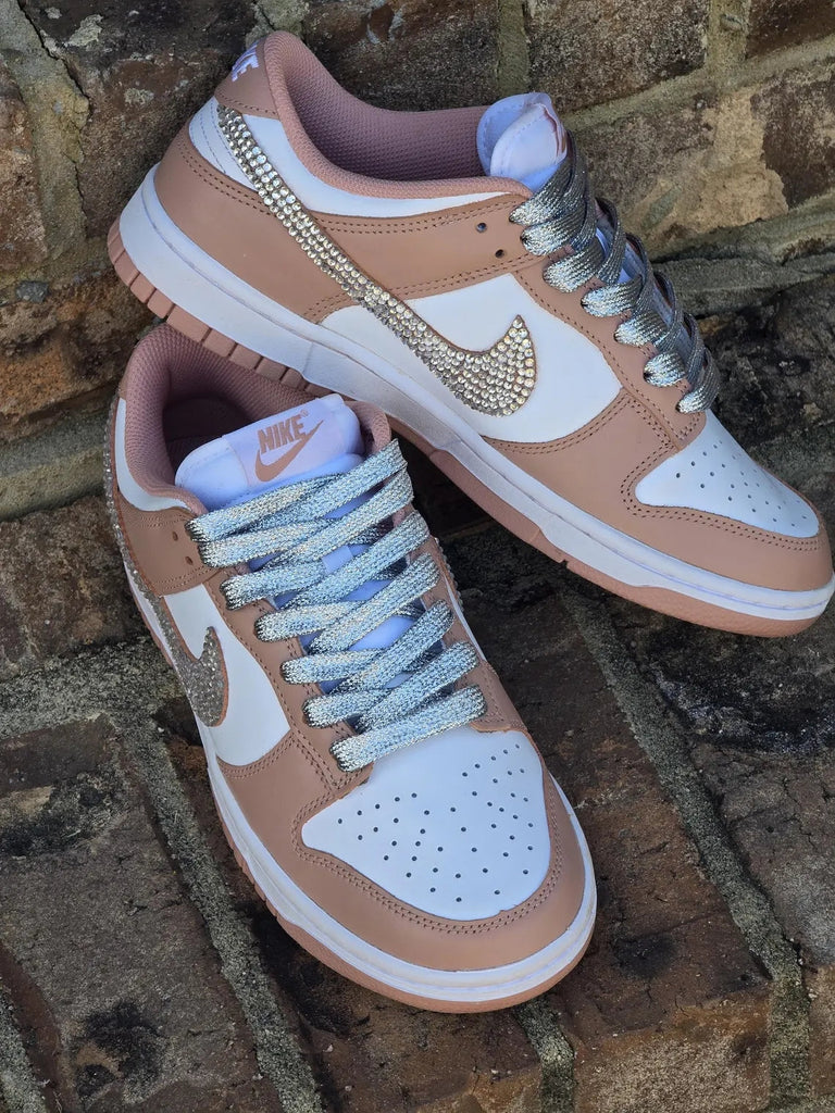 Custom Dunk Brown White With Rhinestones-oicustom