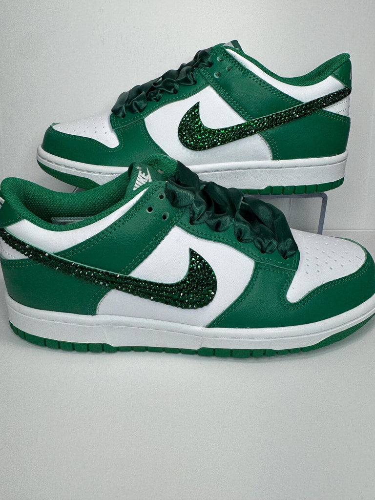 Custom Dunk Green White Glitter Satin Laces-oicustom