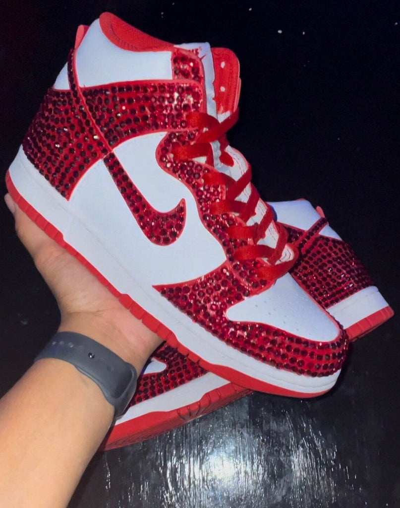 Custom Dunk Red White Rhinestones-oicustom