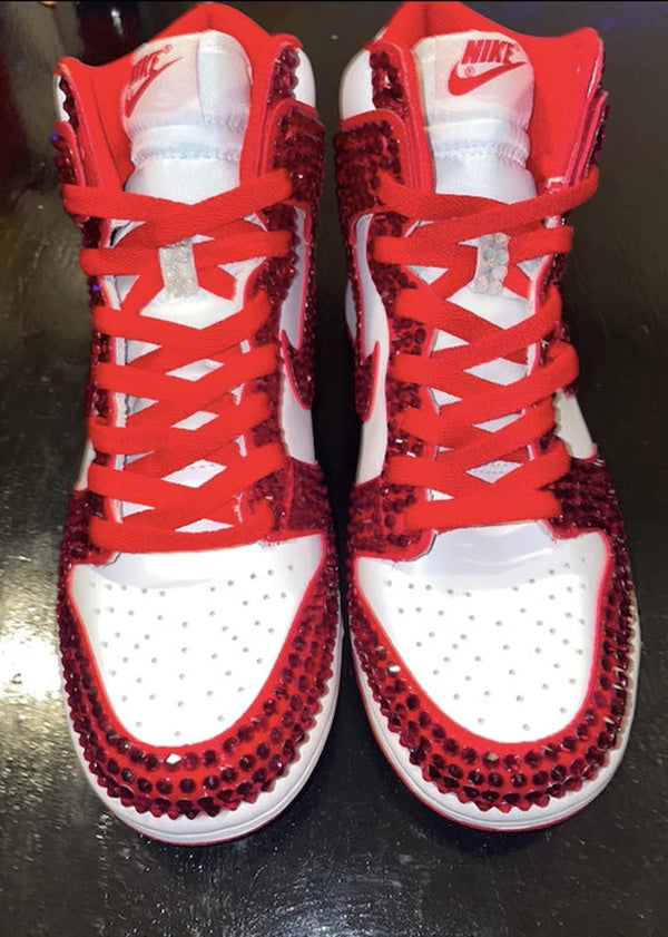 Custom Dunk Red White Rhinestones-oicustom
