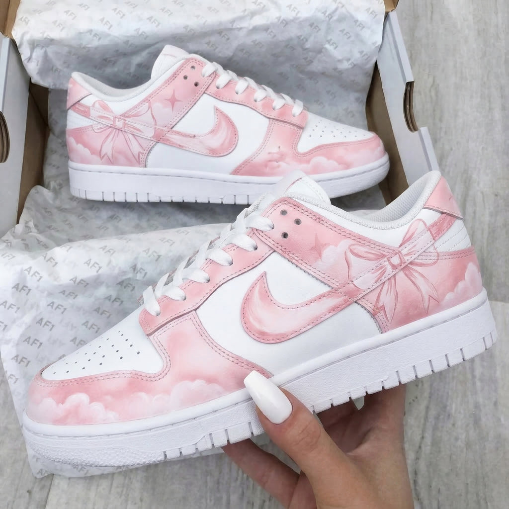 Custom Dunk Shoes Baby Pink Bow Clouds Stars-oicustom