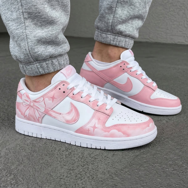 Custom Dunk Shoes Baby Pink Bow Clouds Stars-oicustom