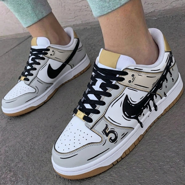 Custom Dunk Shoes Black Beige Cartoon Drip Number 5-oicustom