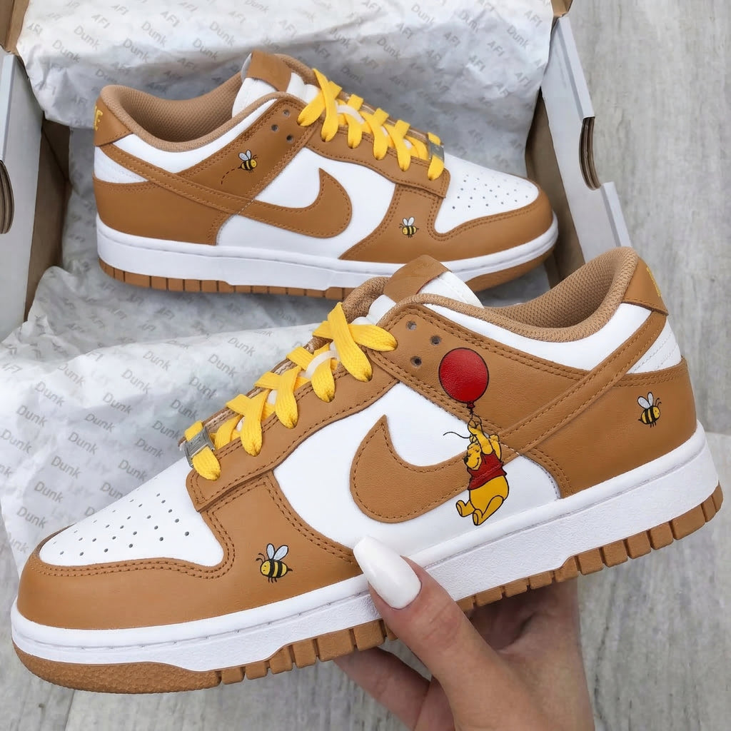 Custom Dunk Shoes Brown Yellow Winnie The Pooh Bees-oicustom