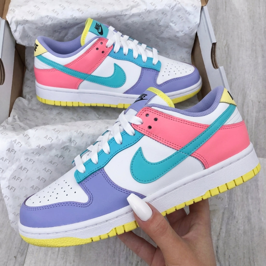 Custom Dunk Shoes Pink Teal Purple Yellow Color Block-oicustom