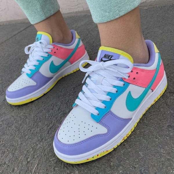 Custom Dunk Shoes Pink Teal Purple Yellow Color Block-oicustom
