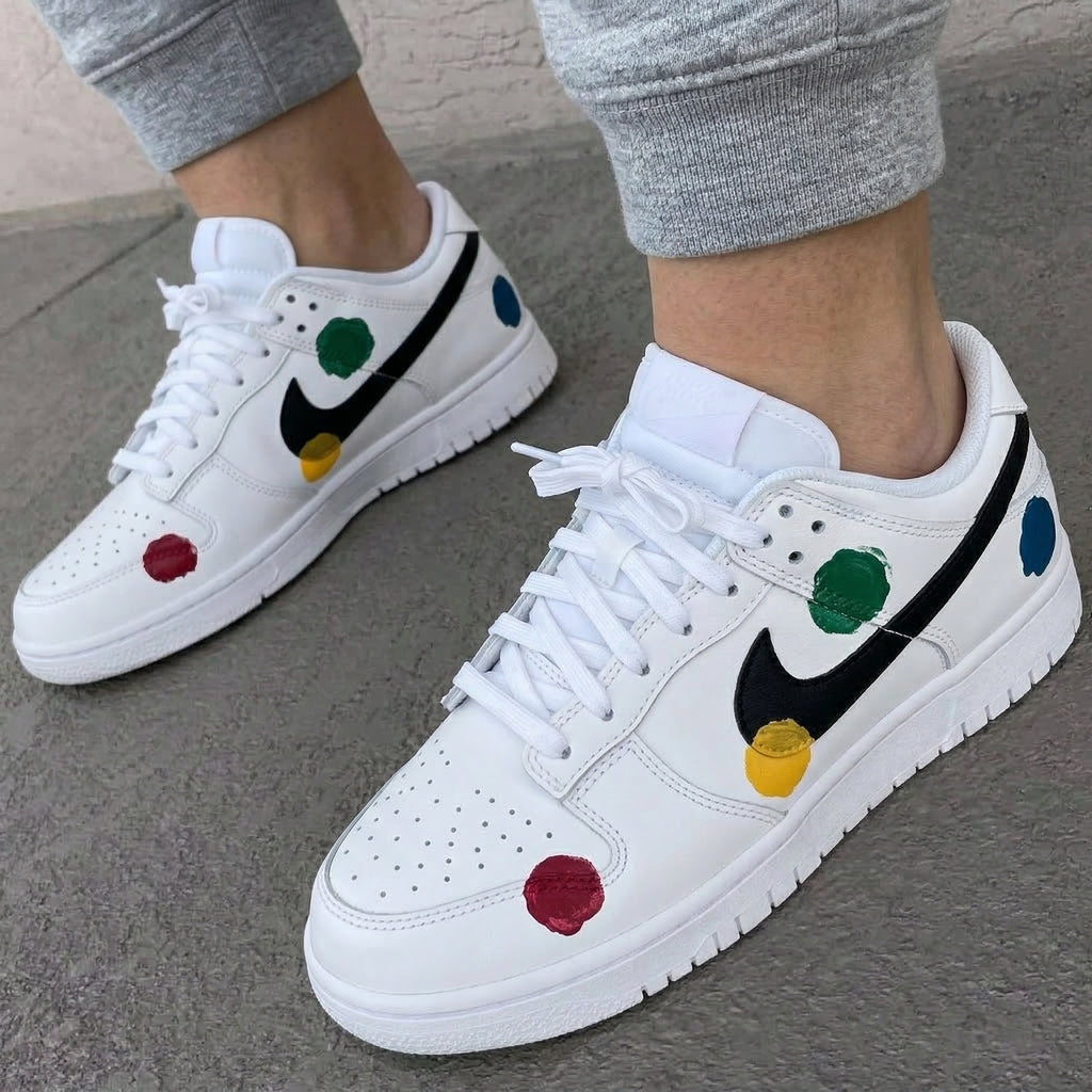 Custom Dunk Shoes Red Yellow Green Blue Dots-oicustom