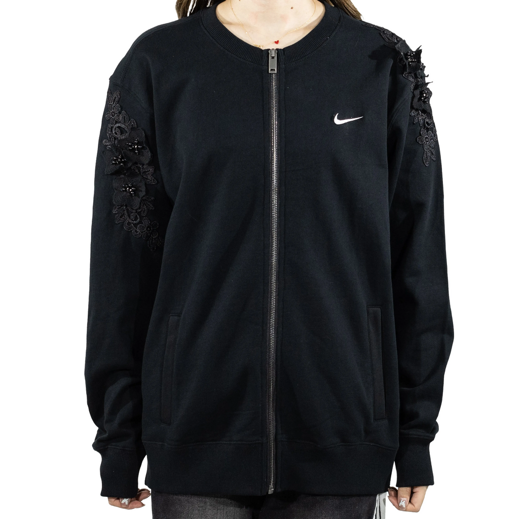 Custom Embroidery Nike Sweatshirt Black Floral Embellished Sleeves-oicustom