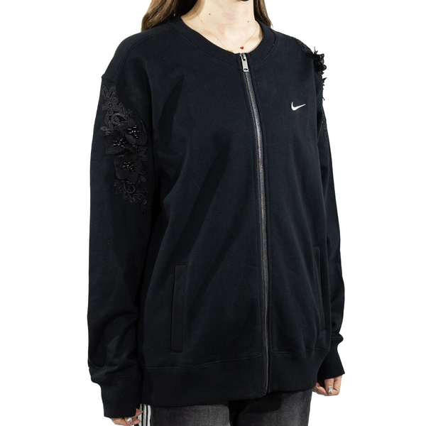 Custom Embroidery Nike Sweatshirt Black Floral Embellished Sleeves-oicustom