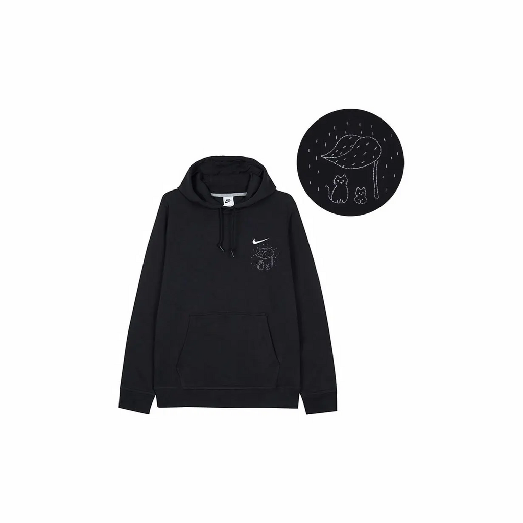 Custom Embroidery Nike Sweatshirt Black White Cat Hiding From The Rain-oicustom
