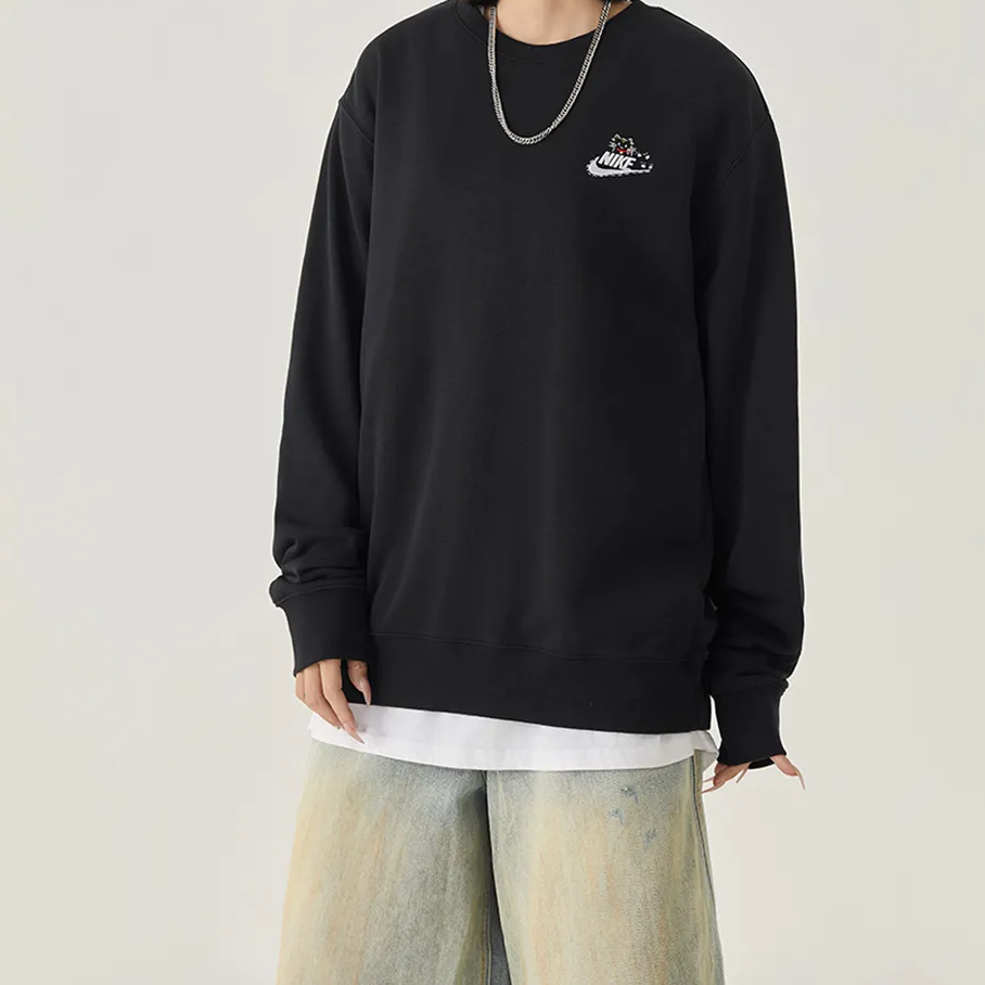 Custom Embroidery Nike Sweatshirt Black with Cat Logo-oicustom