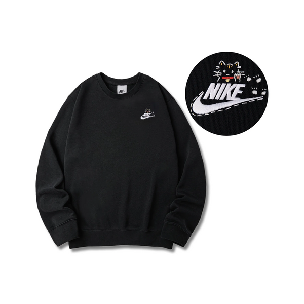 Custom Embroidery Nike Sweatshirt Black with Cat Logo-oicustom