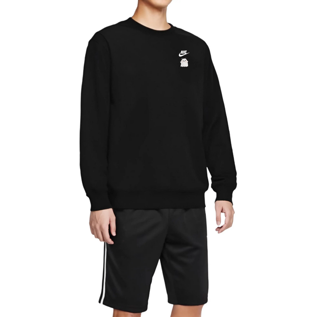 Custom Embroidery Nike Sweatshirt Black with Cute Ghost Pattern-oicustom
