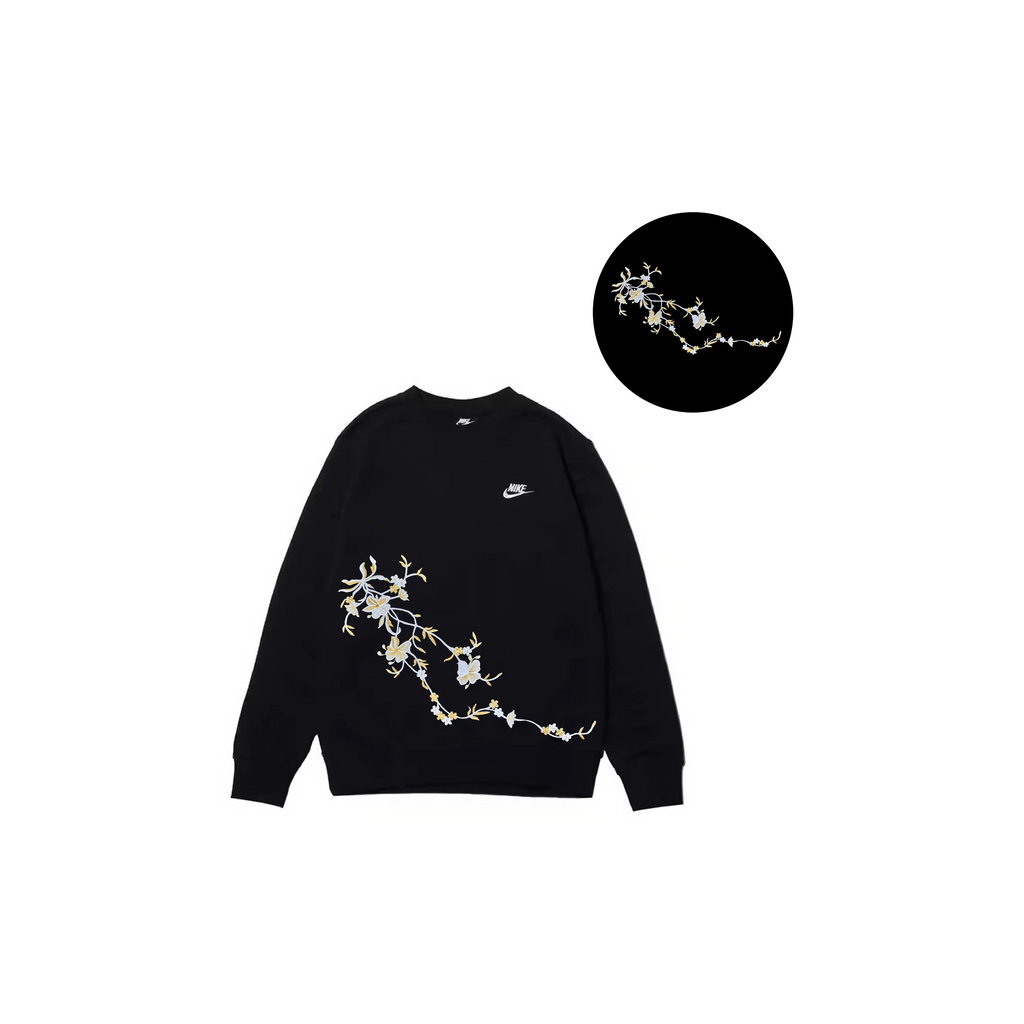 Custom Embroidery Nike Sweatshirt Black with Floral Pattern-oicustom
