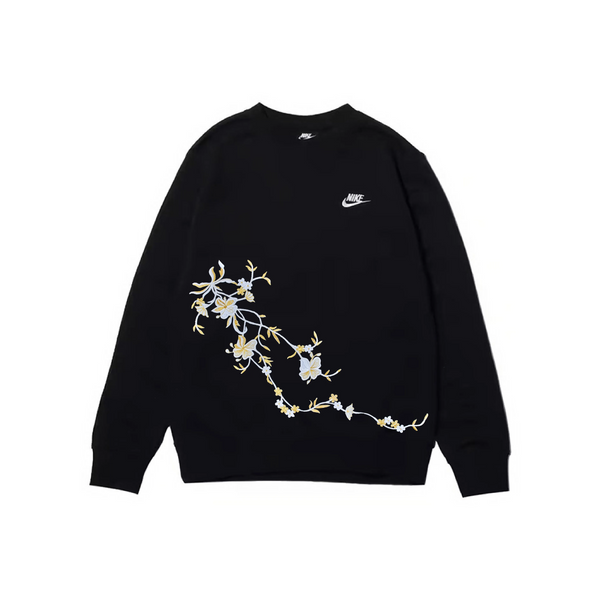 Custom Embroidery Nike Sweatshirt Black with Floral Pattern-oicustom